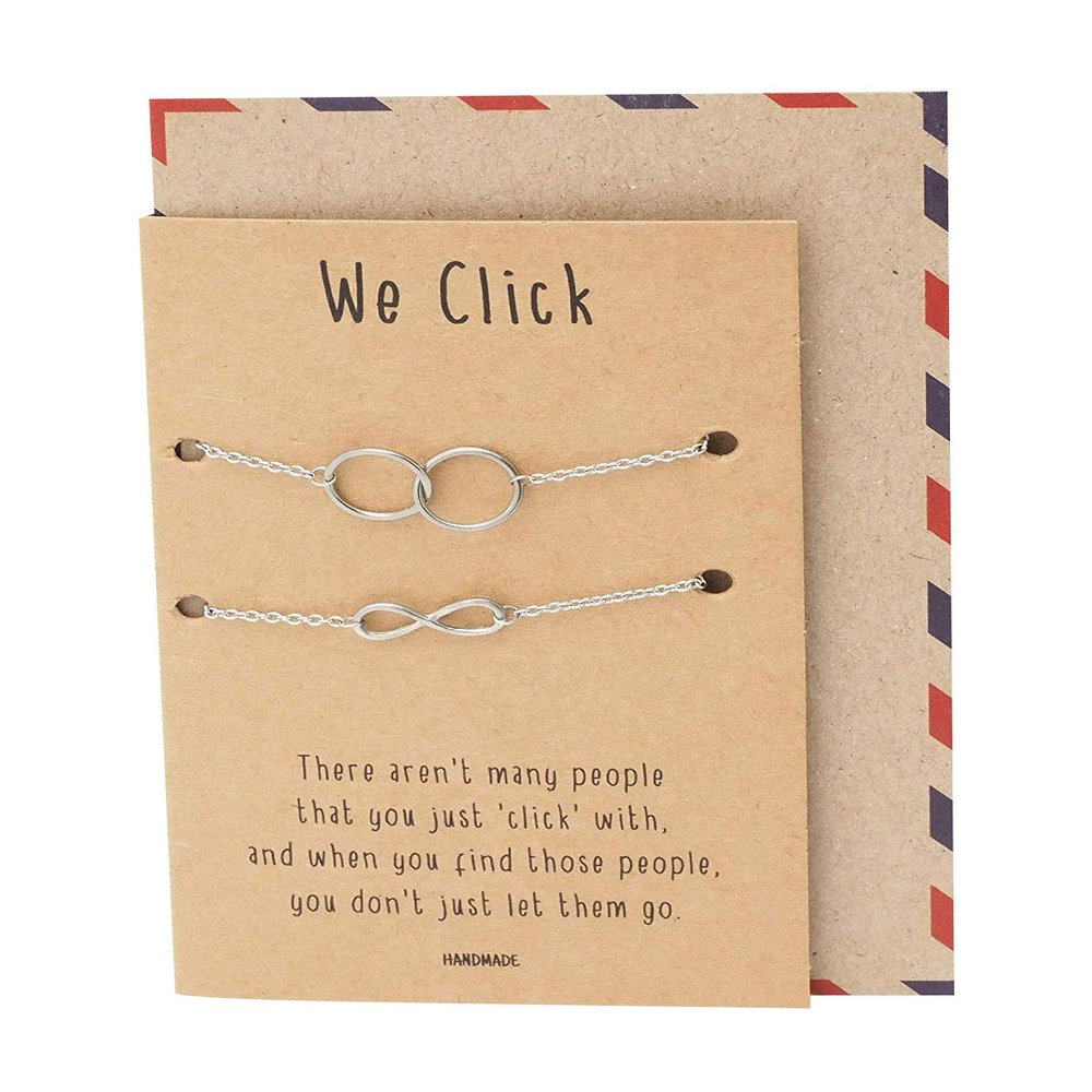 quan jewelry We Click Bff Infinite Bracelets Set of 2, Hoops and Infinity Design Fashion Jewelry Forever Best Friends Graduation Thanksgiving Gift with Greeting Card - Handmade with Love