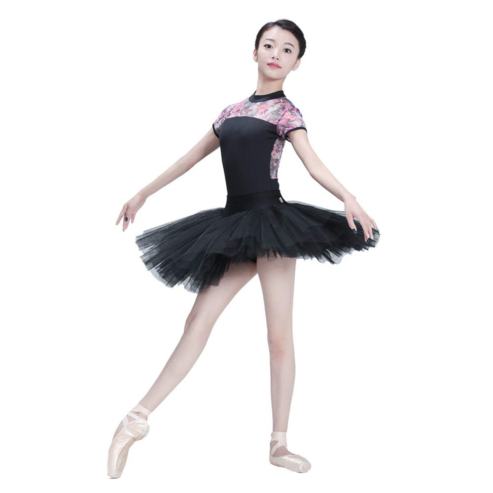 11814108 Joint Floral Mesh High Neck ballet leotards Drop Water Ballet leotards (S 160, Black+Purple)