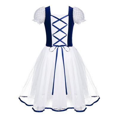 ACSUSS Kids Girls Bubble Short Sleeve Ballet Tutu Dress Gymnastics Leotard Ballerina Costume Navy Blue 3-4