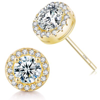 14K Gold Plated Halo Stud Earrings CZ Simulated Diamond Round Earing for Women,Rose Earrings for Man,Sparkle Allure Earrings with Size 0.27inch,in Yellow Gold