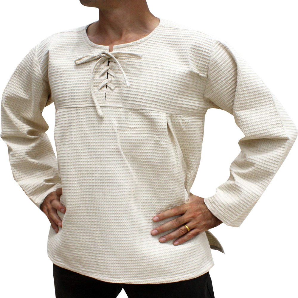 Svenine Navigator Medieval Renaissance Festival Swashbuckler Costume Shirt, X-Small, Style#J - Thick Waffer Cotton - Cream