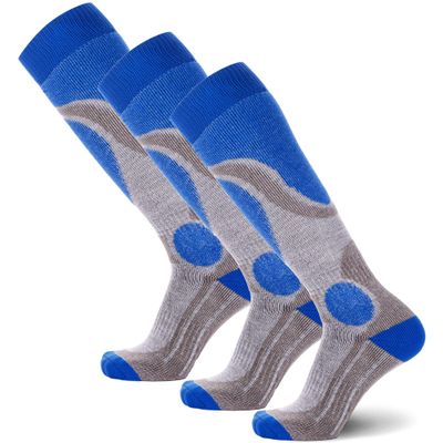 Pure Athlete Elite Wool Ski Socks - Lightweight Merino Wool Thermal Warm Skiing and Snowboarding Sock, for Men and Women (Medium, 3 Pairs - Blue)