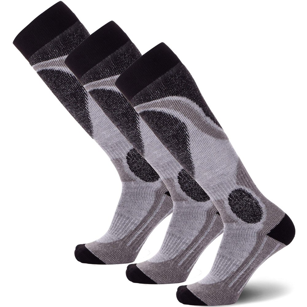 Pure Athlete Elite Wool Ski Socks - Lightweight Merino Wool Thermal Warm Skiing and Snowboarding Sock, for Men and Women (Small, 3 Pairs - Black)