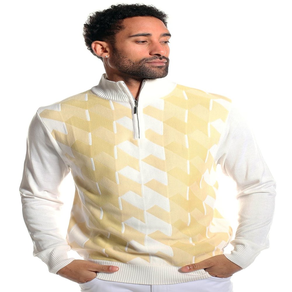 Stacy Adams Mens Sweater, Ombre Geometric Front Design (XXL, White)