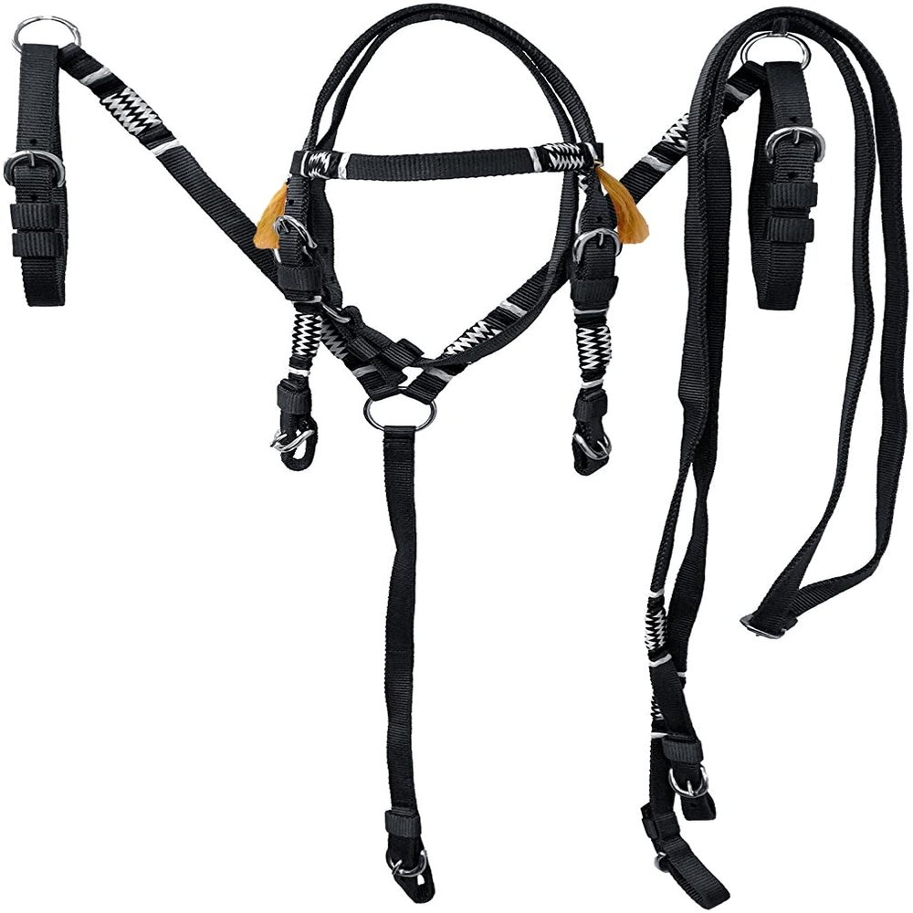 Equitem Pony Size Nylon Headstall and Breast Collar Set with Rawhide Accents (Black)