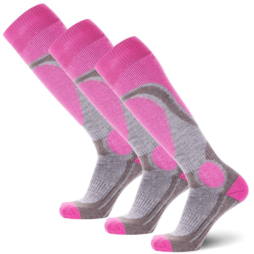 Pure Athlete Elite Wool Ski Socks - Lightweight Merino Wool Thermal Warm Skiing and Snowboarding Sock, for Men and Women (Small, 3 Pairs - Hot Pink)