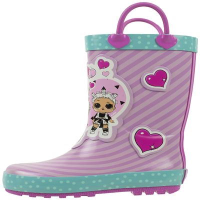 L.O.L. Surprise! Girls Rainboots, Fancy and Fresh, 100% Rubber, Waterproof with Easy-on Handles, Purple Pink, Little Kid Size 9/10
