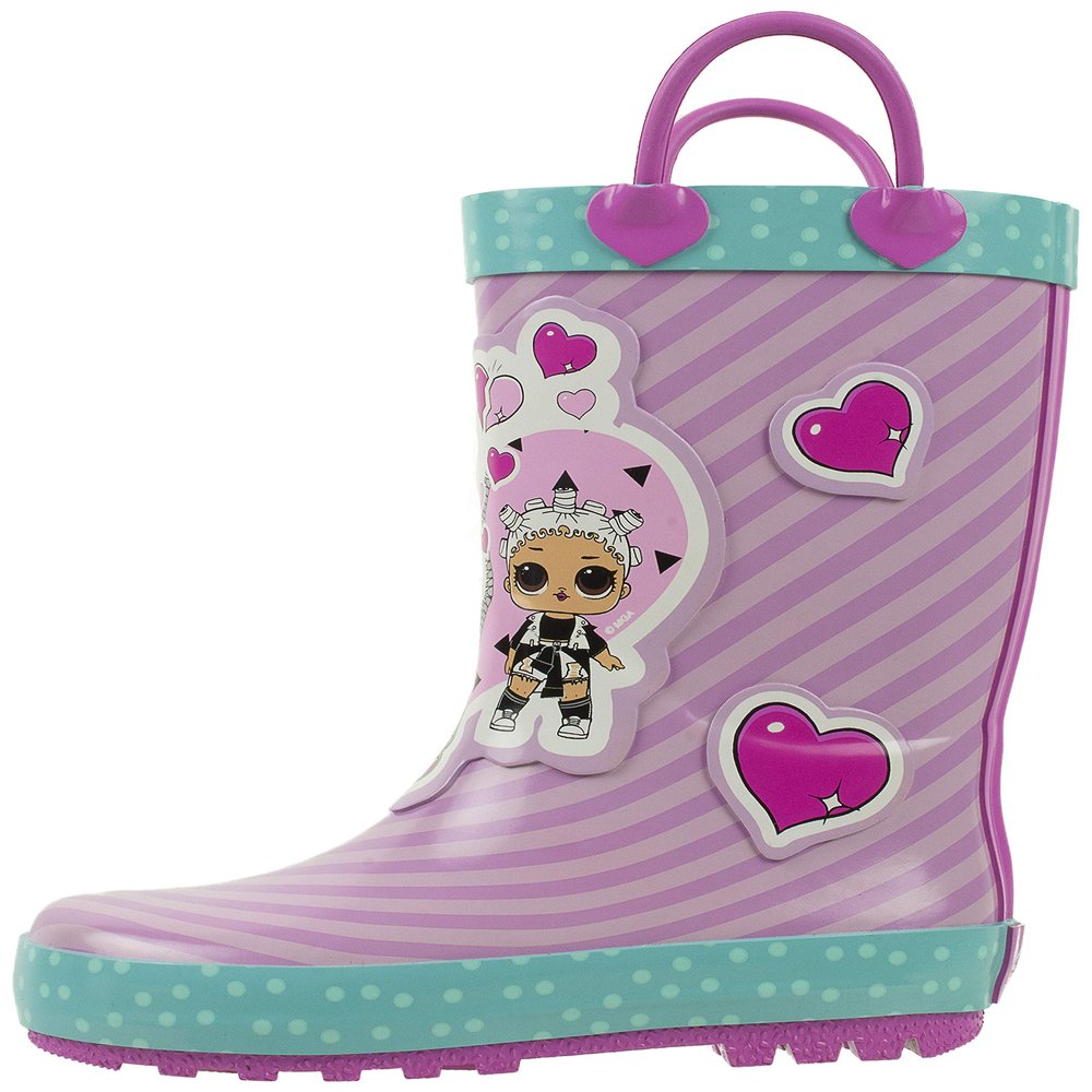L.O.L. Surprise! Girls Rainboots, Fancy and Fresh, 100% Rubber, Waterproof with Easy-on Handles, Purple Pink, Little Kid Size 9/10