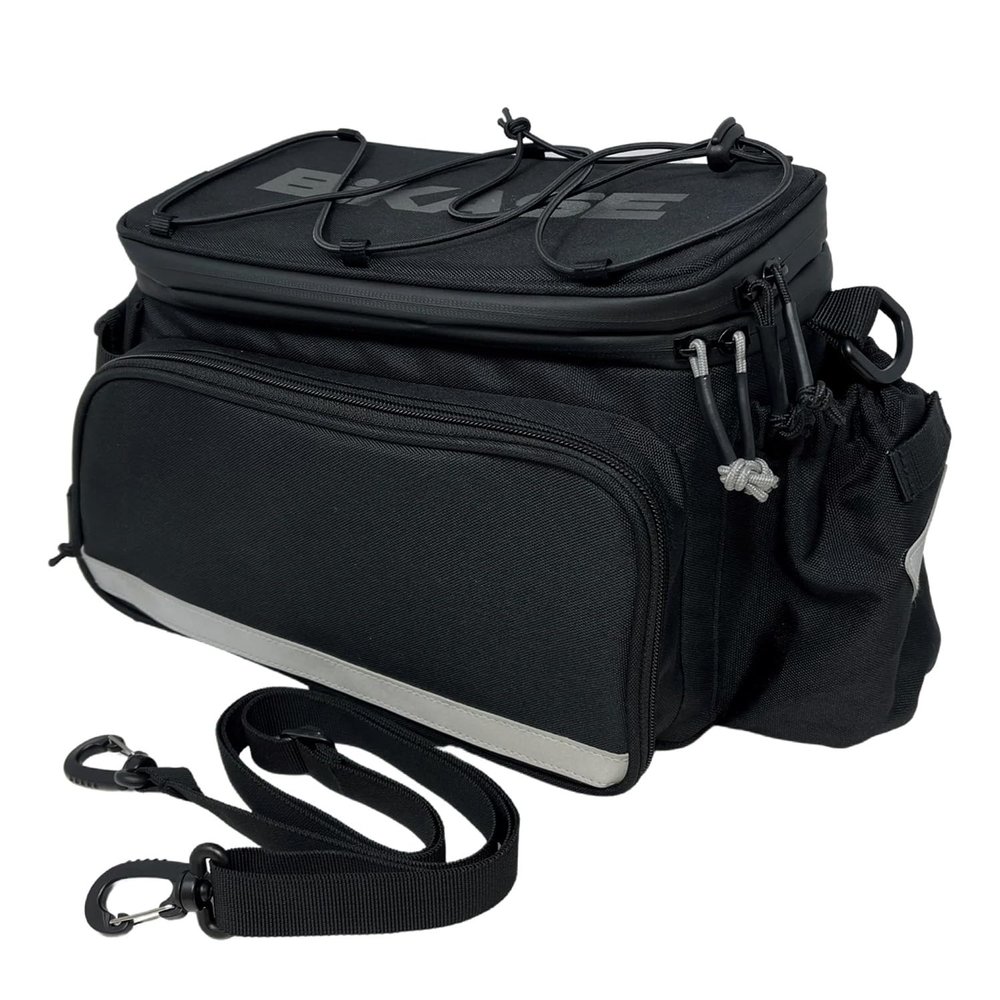 BiKase Big Daddy Expandable Rack Bag with Panniers, Ideal for E-bikes & Bicycles - Waterproof Rear Bike Trunk with Ice Compartment, Phone & Bottle Pockets, Reflective for Safety