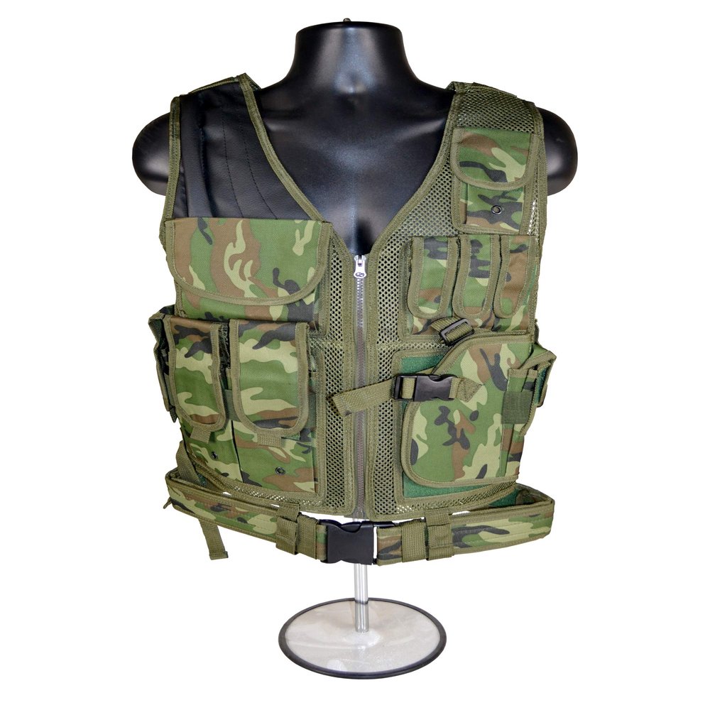 Sniper Light Weight Tactical Vest in Military Camo with Rear Molle Straps and Attached Tactical Belt