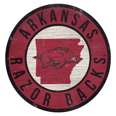 Fan Creations Arkansas Razorbacks 12" Circle with State and Team Logo Wood Sign