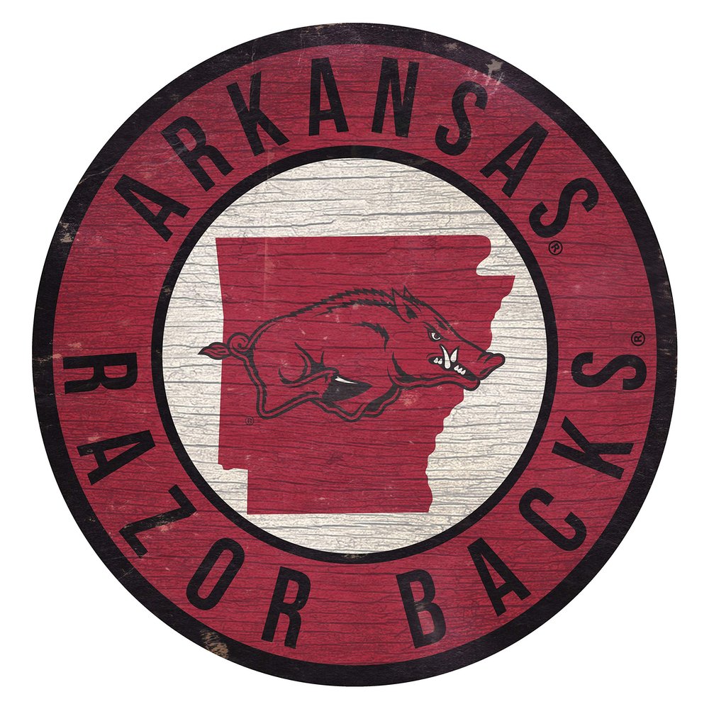 Fan Creations Arkansas Razorbacks 12" Circle with State and Team Logo Wood Sign