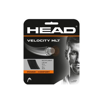 Head Velocity MLT Black Colored Multifilament - 16 Gauge - Tennis Racquet String Sets 4-Pack (4 Sets Per Order) - Best for Comfort and Power