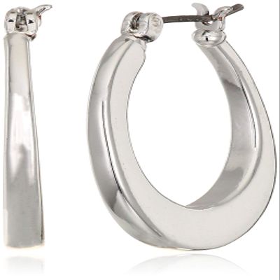 Nine West Women's Thick Oval Hoop Earrings Silver Tone
