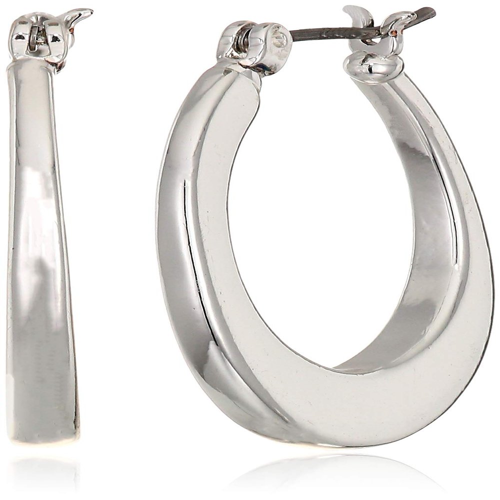 Nine West Women's Thick Oval Hoop Earrings Silver Tone