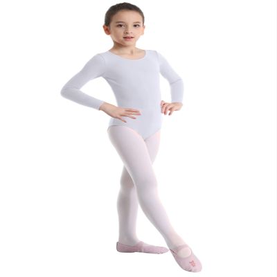 Freebily Kids Girls Short/Long Sleeve Basic Gymnastics Leotard Active Shirt Ballet Dance Leotard Athletic Tank Tops White (Long Sleeve) 4 Years