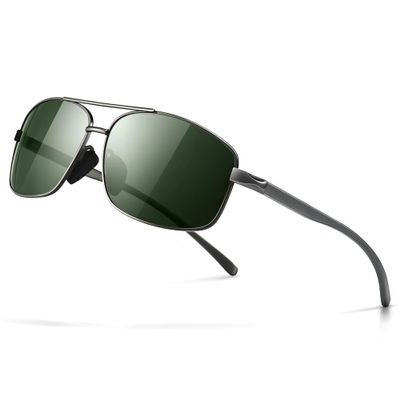 SUNGAIT Ultra Lightweight Rectangular Polarized Sunglasses Men UV400 Protection (Gunmetal Frame Green Lens, 62) Metal Frame 2458 QKMLV