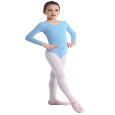Freebily Kids Girls Short/Long Sleeve Basic Gymnastics Leotard Active Shirt Ballet Dance Leotard Athletic Tank Tops Blue (Long Sleeve) 4 Years