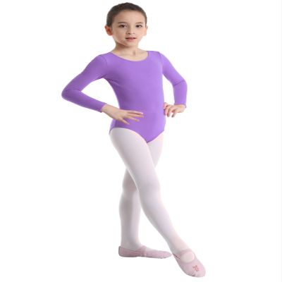 Freebily Kids Girls Short/Long Sleeve Basic Gymnastics Leotard Active Shirt Ballet Dance Leotard Athletic Tank Tops Lavender (Long Sleeve) 6 Years