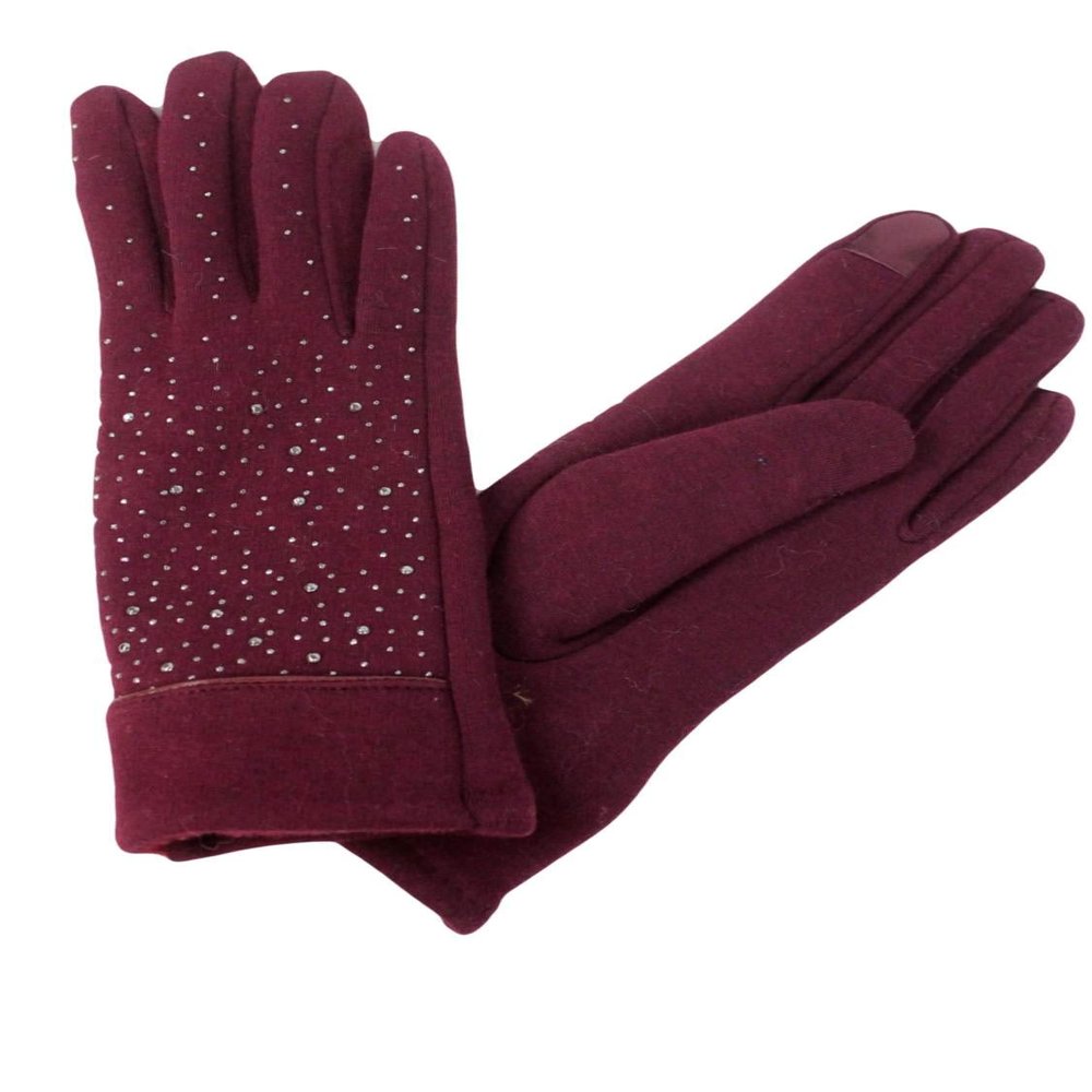 D&Y David & Young Womens Burgundy Sparkle Rhinestone Stretch Texting & Tech Gloves