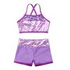 Agoky Kids Girls' 2pcs Racer Back Top and Booty Shorts Ballet Dance Gymnastics Sports Leotard Lavender # 10-12 view 3