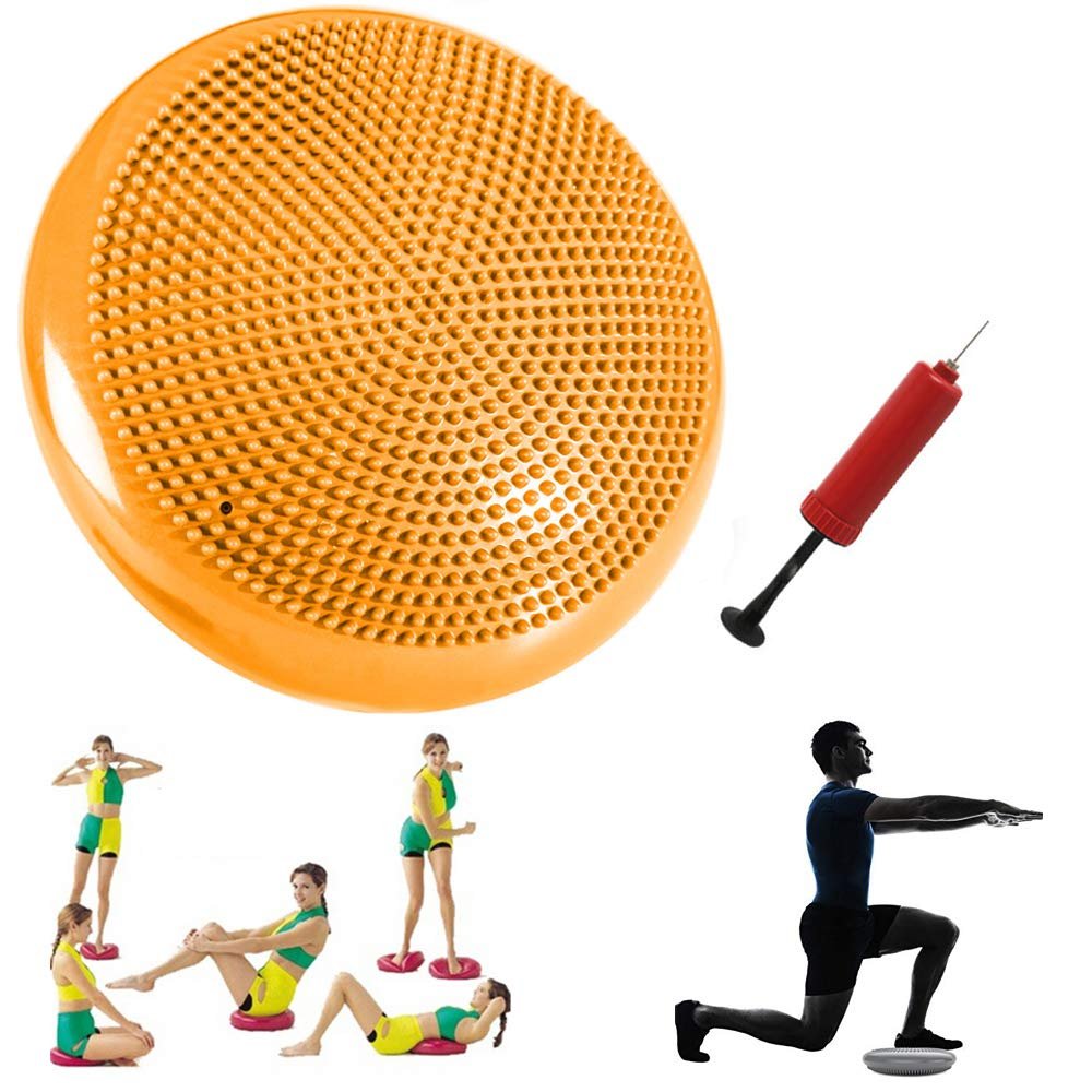 Stability Balance Disc with Hand Pump - Inflated Exercise Wobble Cushion, Kid's Air Seat Wiggle Chair Sitting Disk, Lumbar Pain Relief Support Board for Classroom Office Chair - Core Training (yellow)