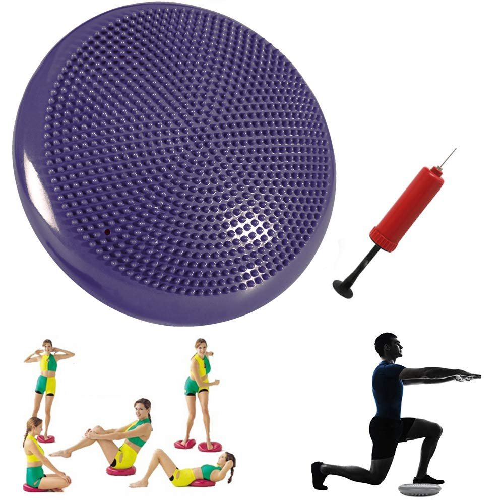Stability Balance Disc with Hand Pump - Inflated Exercise Wobble Cushion, Kid's Air Seat Wiggle Chair Sitting Disk, Lumbar Pain Relief Support Board for Classroom Office Chair - Core Training (purple)