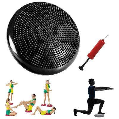 Stability Balance Disc with Hand Pump - Inflated Exercise Wobble Cushion, Kid's Air Seat Wiggle Chair Sitting Disk, Lumbar Pain Relief Support Board for Classroom Office Chair - Core Training (black)