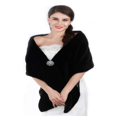 Aukmla Long Wedding Faux Fur Wraps and Shawls Wedding Bridal Stole for Brides and Bridesmaids