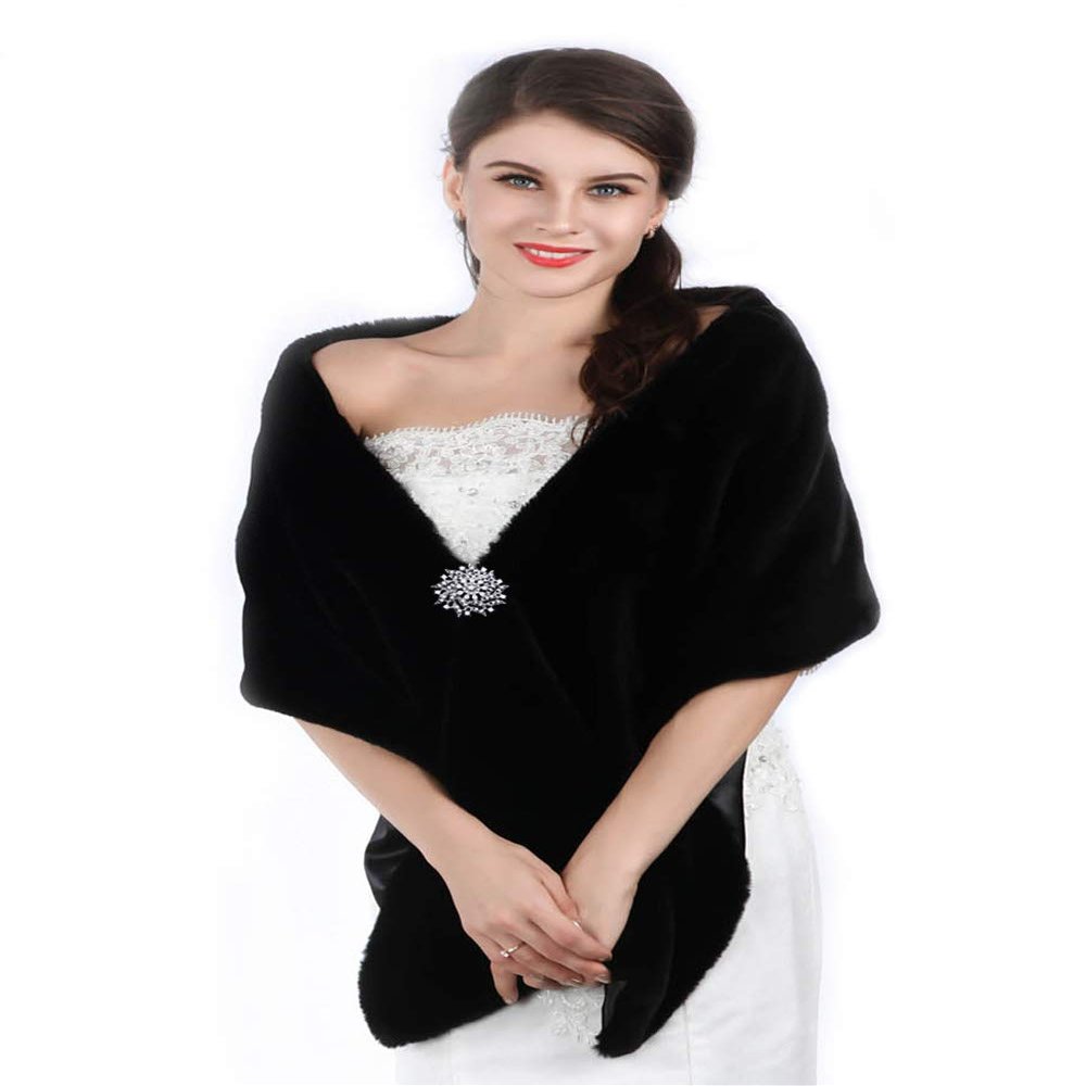 Aukmla Long Wedding Faux Fur Wraps and Shawls Wedding Bridal Stole for Brides and Bridesmaids