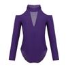 dPois Kids Girls' Off-shoulder Mock Neck Long Sleeves Cutout Back Leotard Gymnastics Ballet Dance Jumpsuit Bodysuit Purple 4-5 view 1
