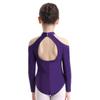 dPois Kids Girls' Off-shoulder Mock Neck Long Sleeves Cutout Back Leotard Gymnastics Ballet Dance Jumpsuit Bodysuit Purple 4-5 view 2