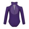 dPois Kids Girls' Off-shoulder Mock Neck Long Sleeves Cutout Back Leotard Gymnastics Ballet Dance Jumpsuit Bodysuit Purple 4-5 view 3