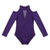dPois Kids Girls' Off-shoulder Mock Neck Long Sleeves Cutout Back Leotard Gymnastics Ballet Dance Jumpsuit Bodysuit Purple 4-5 view 4
