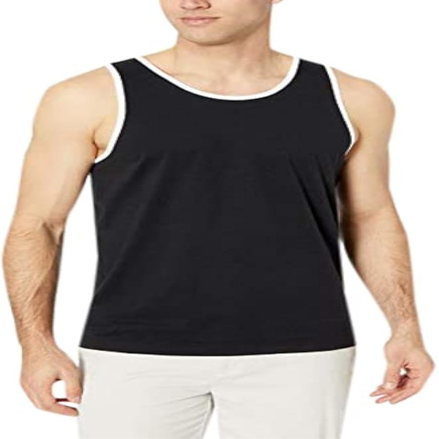 Amazon Essentials Men's Regular-Fit Sleeveless Tank Tops, Black/White, X-Small