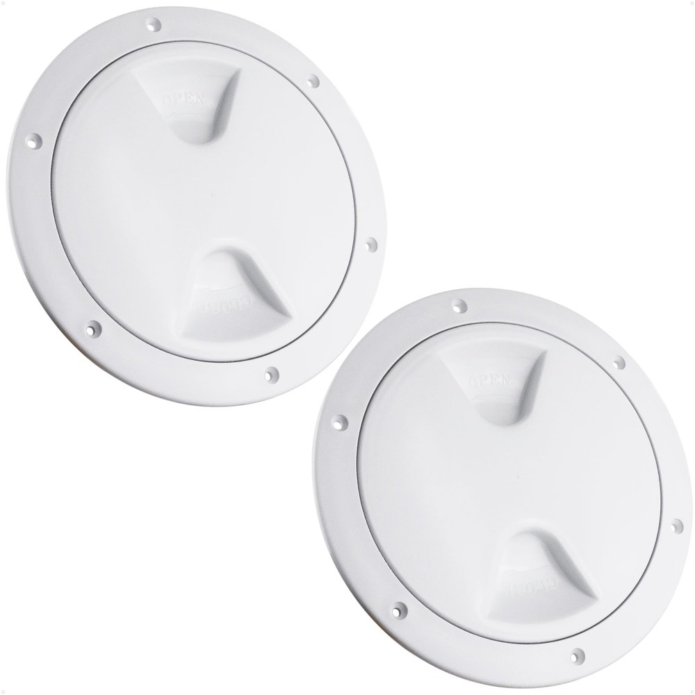 Five Oceans 5" Boat Hatch, 2-Pack Marine Access Hatch, Round Inspection Deck Plate Hatch with Detachable Cover, UV Resistant ABS White Plastic, for Pontoon, Fishing Boat, Bass Boat, Yacht - FO84-M2