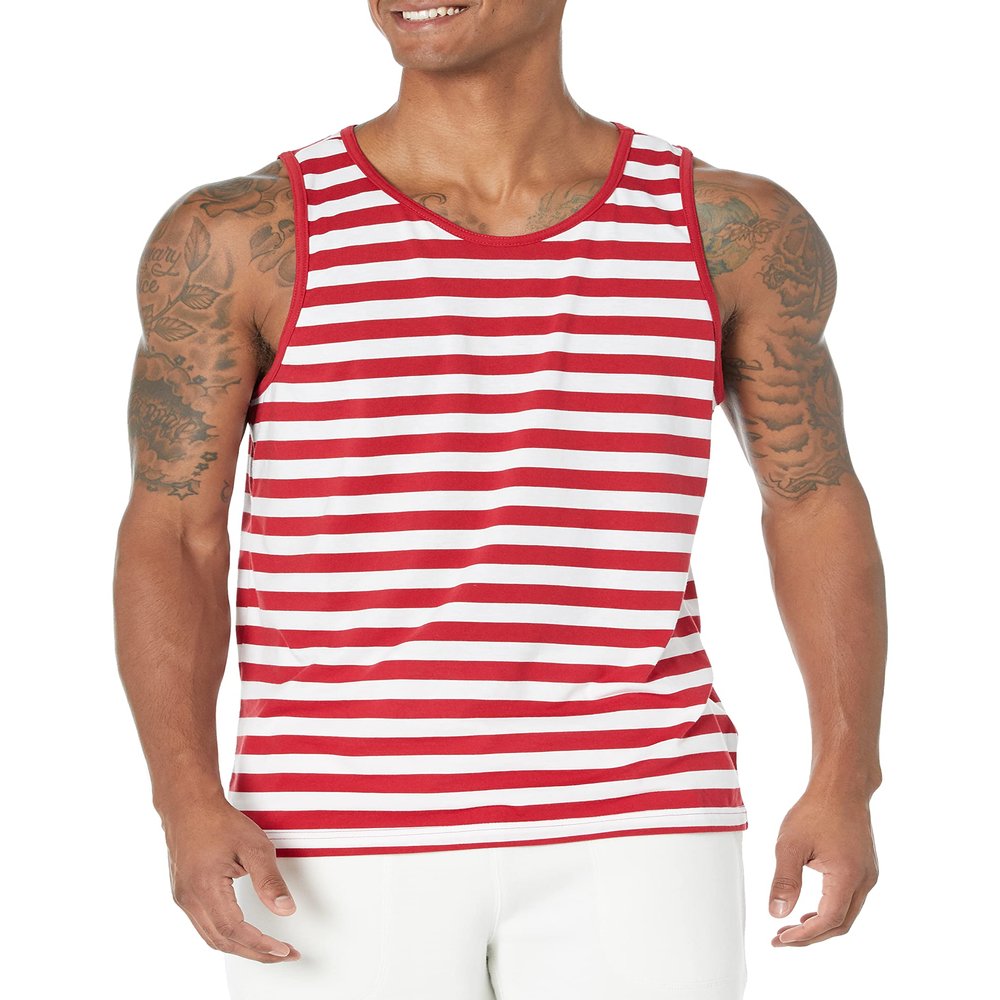 Amazon Essentials Men's Regular-Fit Sleeveless Tank Tops, Red/White, X-Large