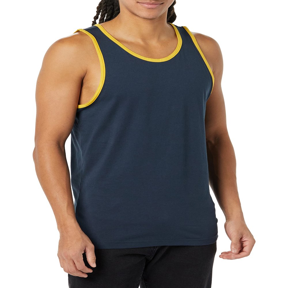 Amazon Essentials Slim-Fit Men's Tank, Navy/Yellow, X-Large - Casual Wear