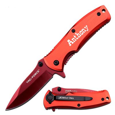 Free Engraving - Tac-Force Titanium Coated Stainless Steel Quality Pocket Knife (TF-848RD)