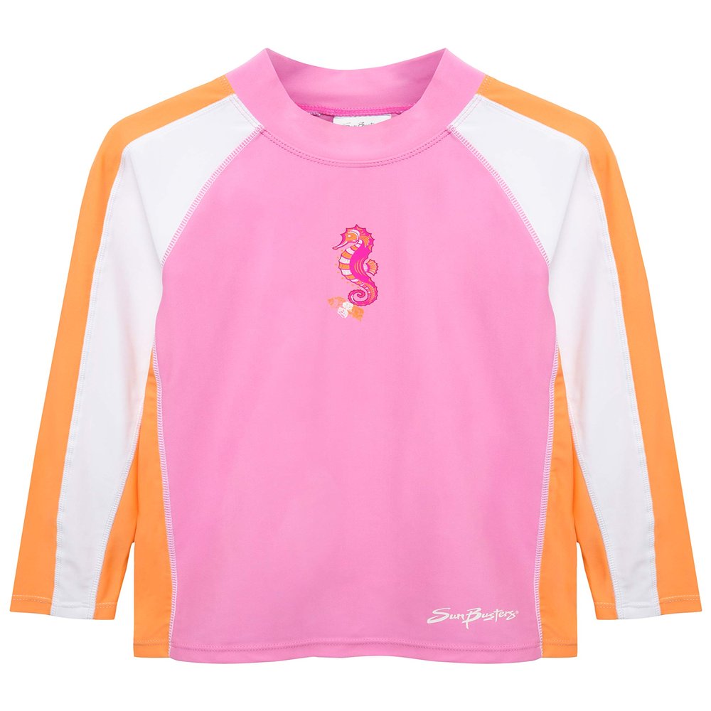 SunBusters Girls L/S Rash Guard(UPF 50+), Pink Bloom, 6/7 yrs