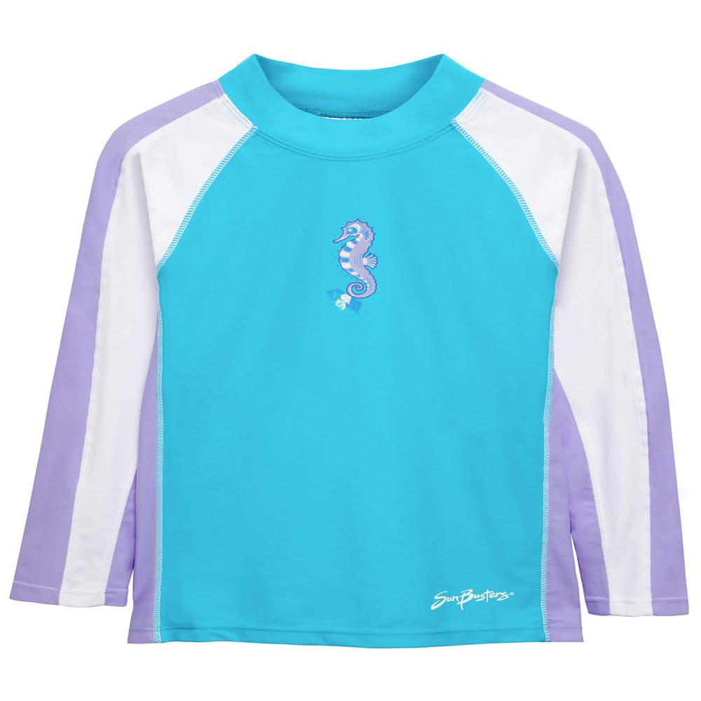 SunBusters Girls L/S Rash Guard(UPF 50+), Maui Blue, 6/7 yrs