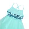 ranrann Kids Girls Sequins Camisole Ballet Tutu Dress Gymnastic Leotard Shiny Asymmetrical Dancewear Mint Green 4-5 view 4