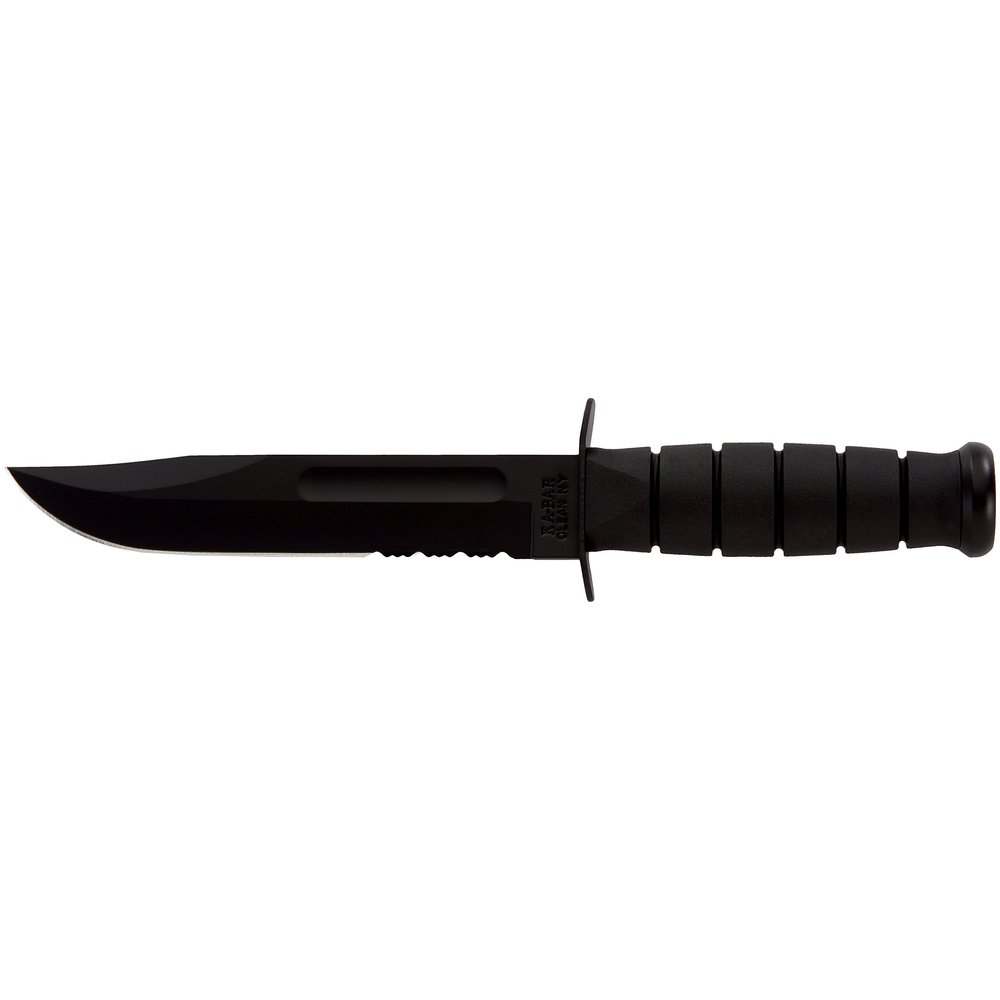 Ka-Bar KABAR, Fixed Blade Knife, 7", Clip Point, Glass Filled Nylon Sheath, 1095 Cro-Van/Black, Black Kraton G, Combo Edge 1214, UPC :617717212147