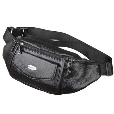 Hebetag Leather Fanny Pack Waist Bag, Black