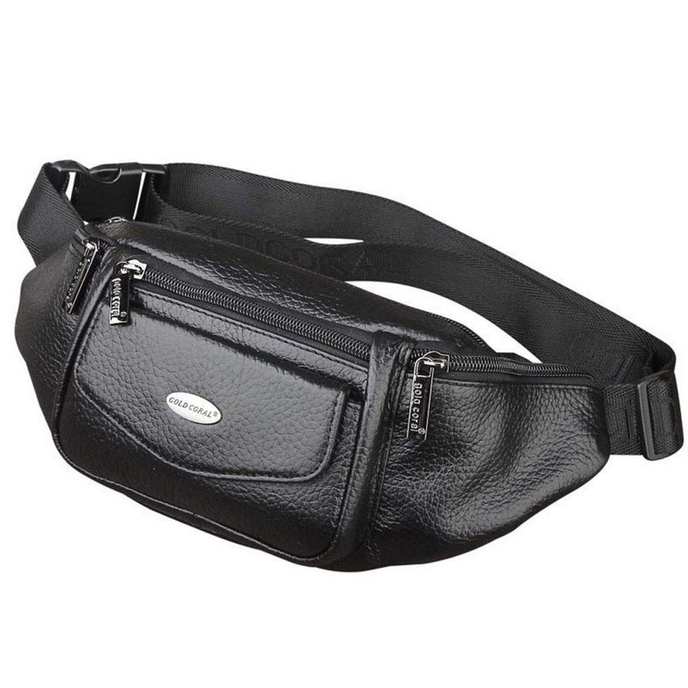 Hebetag Leather Fanny Pack Waist Bag, Black