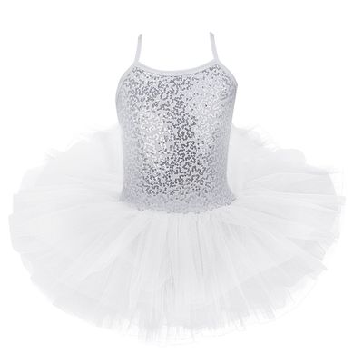 Agoky Girls' Glitter Sequins Camisole Tutu Skrit Leotard Ballet Dance Dress Costume White (Tutu) 7-8