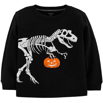 Carter's Baby Boys' Long-Sleeve Pumpkin Graphic Tee (9 Months, Black Dino)