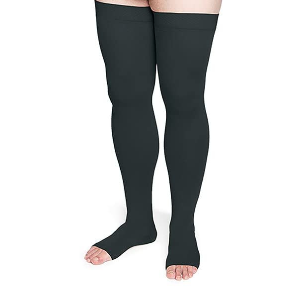 Sigvaris Specialty 554 Secure Unisex 40-50 Open Toe Thigh High Compression Stocking w/Silicone Band Beige L1 Short