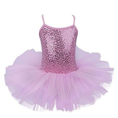 Agoky Girls' Glitter Sequins Camisole Tutu Skrit Leotard Ballet Dance Dress Costume Pink (Tutu) 5-6