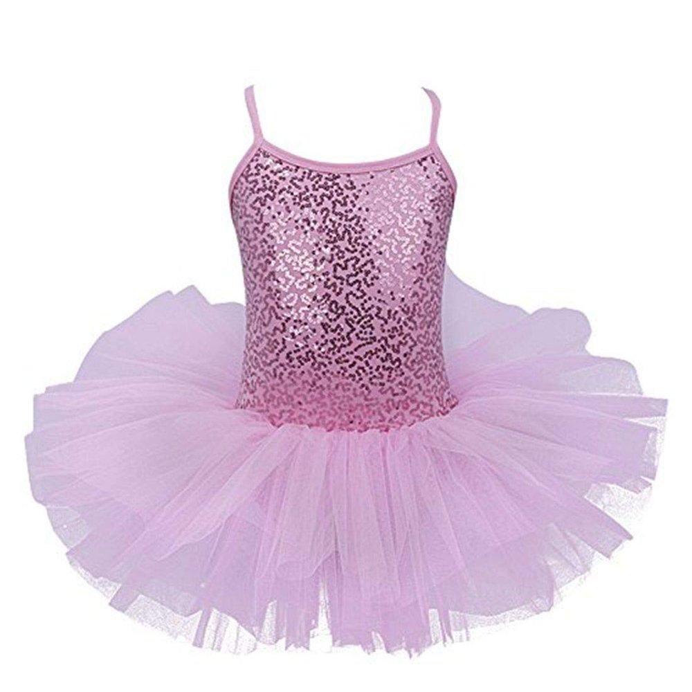 Agoky Girls' Glitter Sequins Camisole Tutu Skrit Leotard Ballet Dance Dress Costume Pink (Tutu) 5-6
